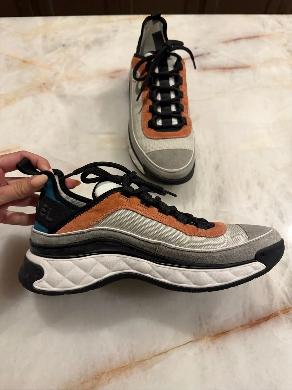 CHANEL Multicolor Low-Top Sneakers - Orange, Gray, Black, Blue size 41